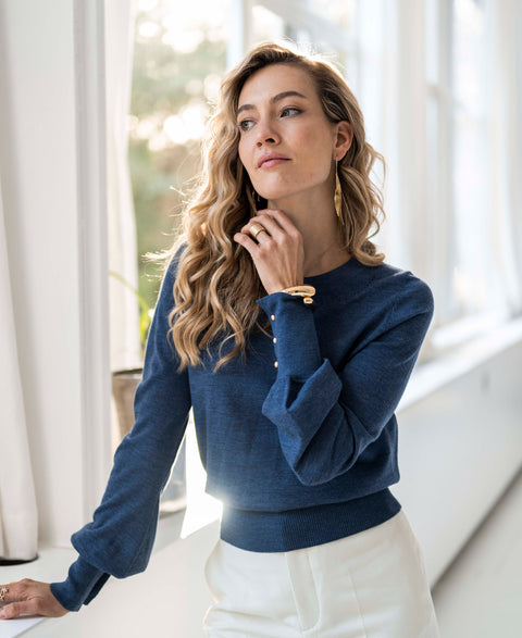 Merino sweater LA MARIS Indigo - Gold