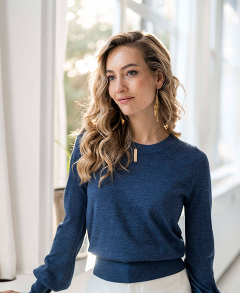 Merino sweater LA MARIS Indigo - Gold