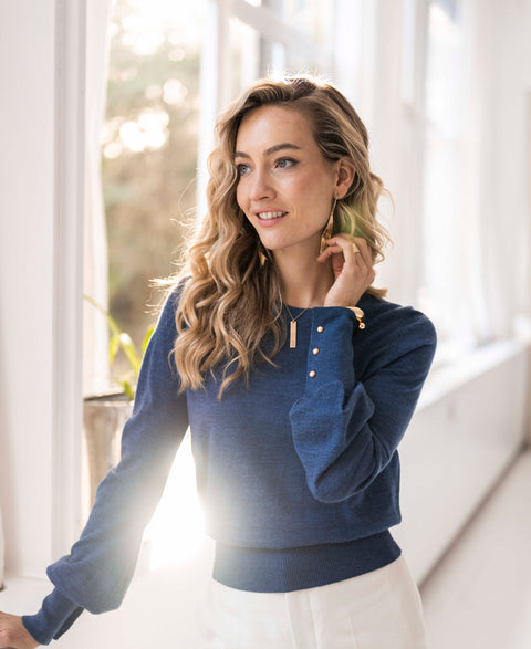 Merino sweater LA MARIS Indigo - Gold