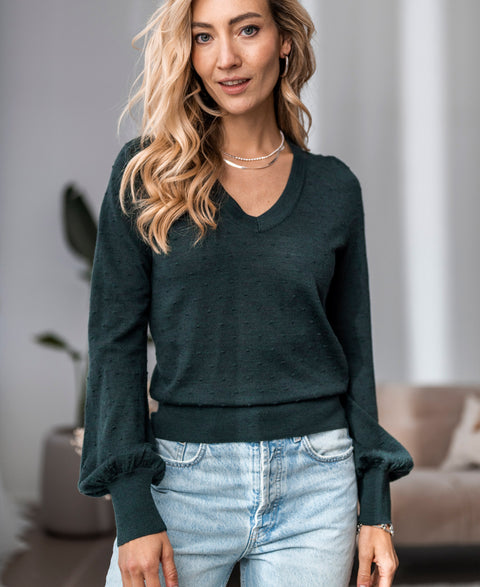 V-neck merino sweater LA VICTORIA Mystic Green