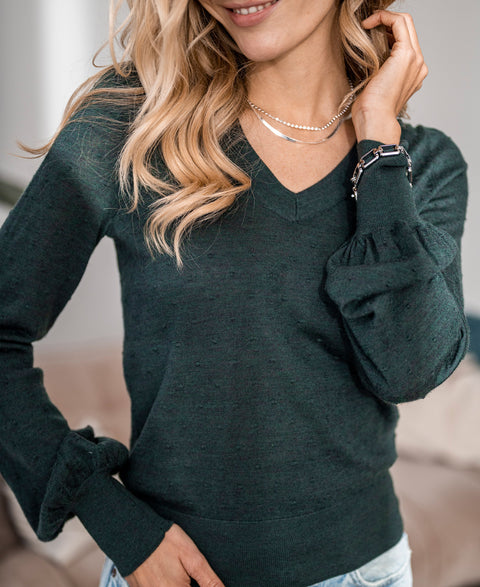 V-neck merino sweater LA VICTORIA Mystic Green