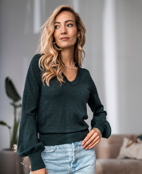 V-neck merino sweater LA VICTORIA Mystic Green
