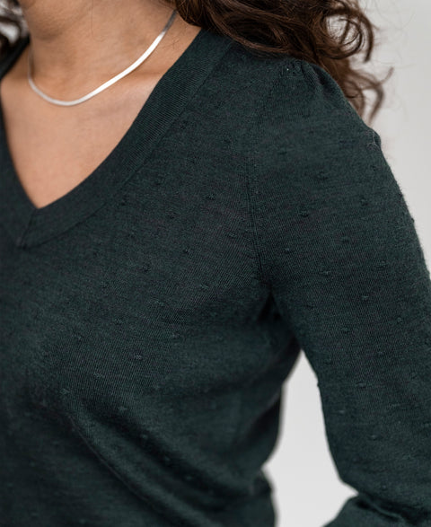 V-neck merino sweater LA VICTORIA Mystic Green