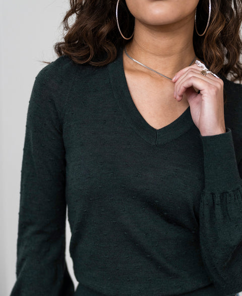V-neck merino sweater LA VICTORIA Mystic Green