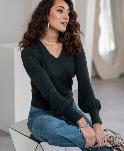 V-neck merino sweater LA VICTORIA Mystic Green
