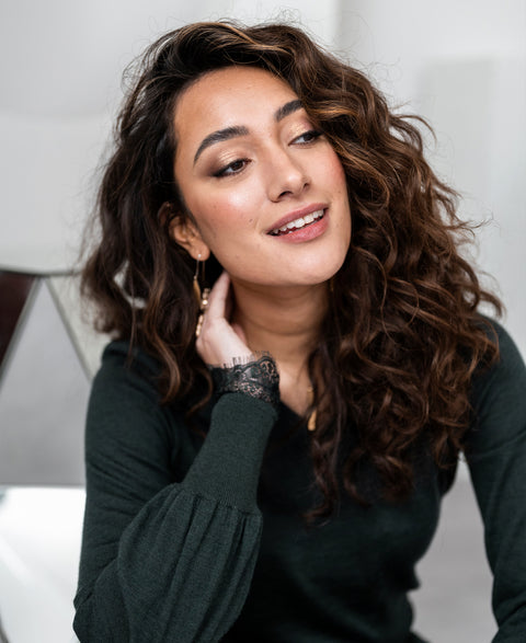 V-neck merino sweater with lace LA VERE Darkgreen