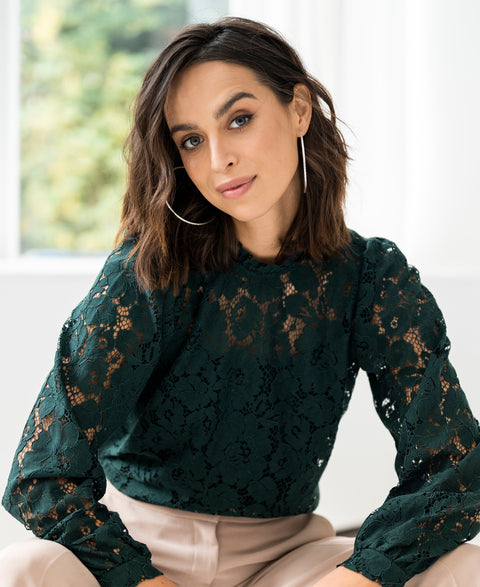 Lace blouse LA MARSEILLE Dark green