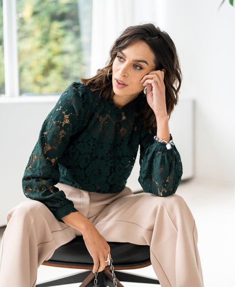 Lace blouse LA MARSEILLE Dark green