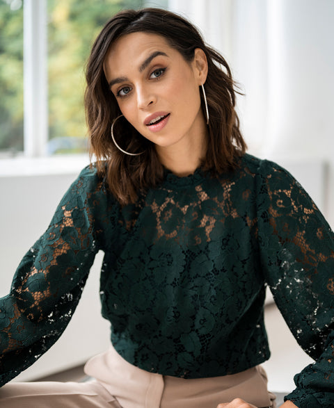 Lace blouse LA MARSEILLE Dark green