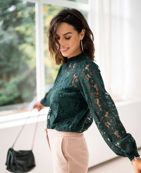 Lace blouse LA MARSEILLE Dark green