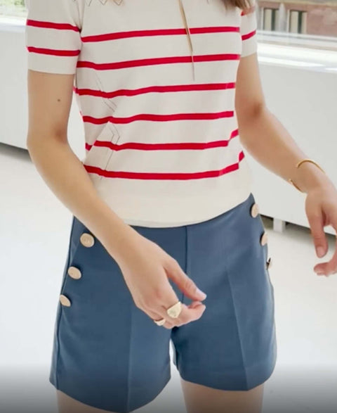 Short met knopen LA PHILLY Jeansblauw- goud