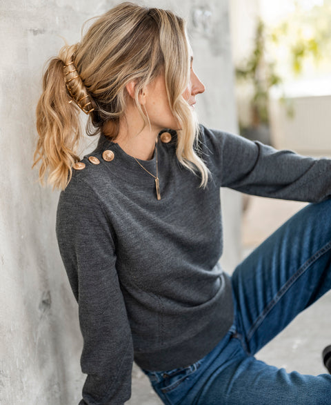 Merino trui LA CLIQUE Antraciet-Goud
