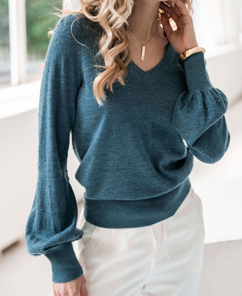 V-neck merino sweater LA VICTORIA Mistgreen-blue