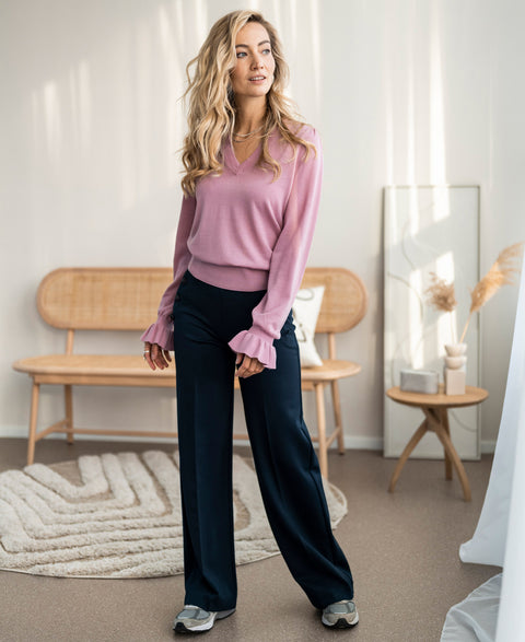 V-neck merino sweater LA FLEUR Rose