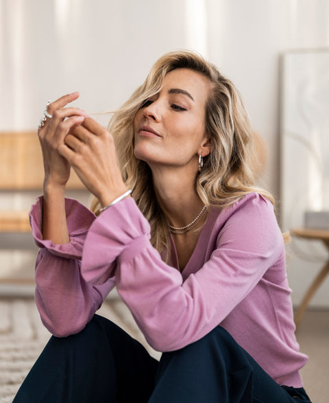 V-neck merino sweater LA FLEUR Rose