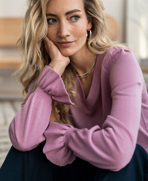 V-neck merino sweater LA FLEUR Rose
