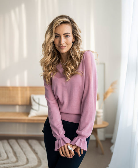 V-neck merino sweater LA FLEUR Rose