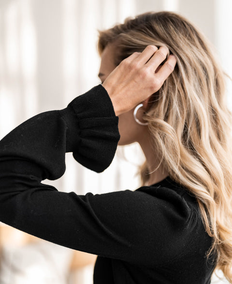 Merino V-hals trui LA FLEUR Zwart