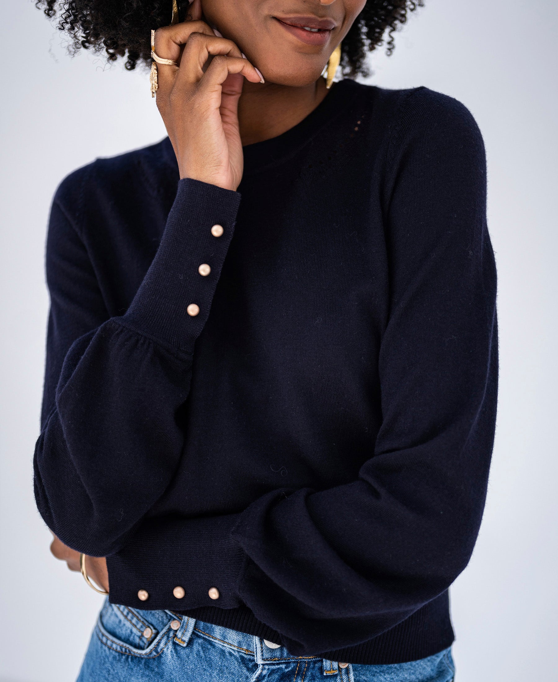 Pullover aus Merinowolle LA MARIS Dunkelblau-Gold