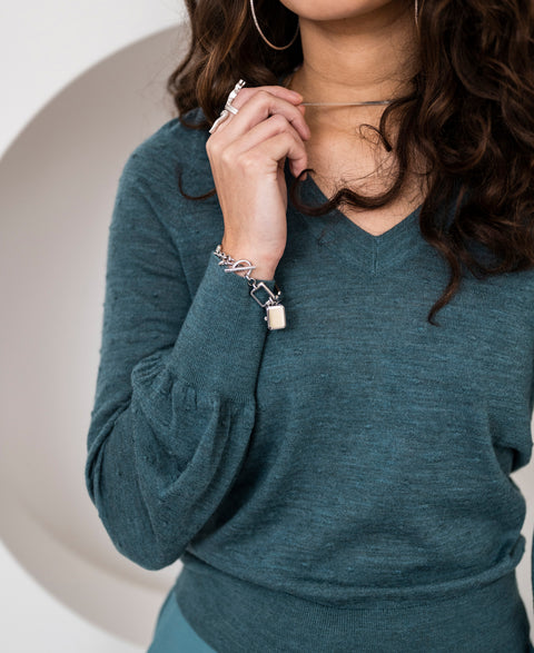 V-neck merino sweater LA VICTORIA Mistgreen-blue
