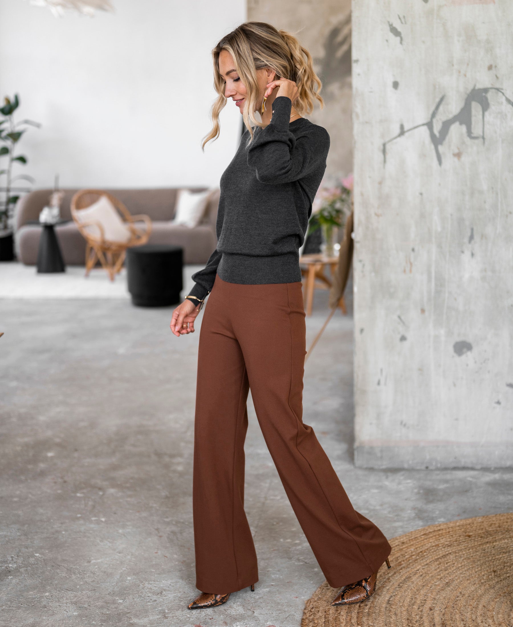 Broek met wijde pijp LA POISY Camel