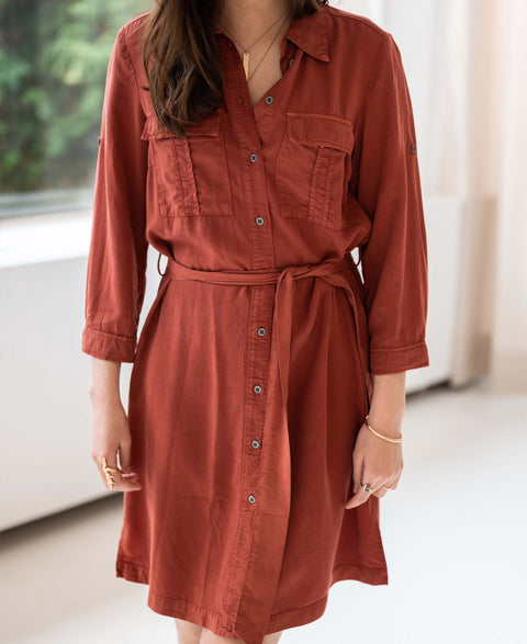 Tencel blousejurk LA CHRIS Burned Red