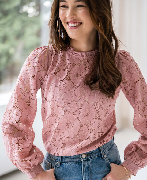 Kanten blouse LA MARSEILLE Rose