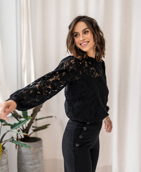 Kanten blouse LA MARSEILLE Zwart
