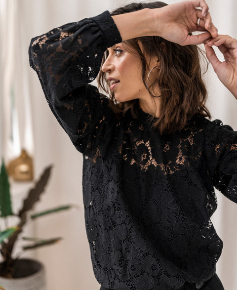 Kanten blouse LA MARSEILLE Zwart