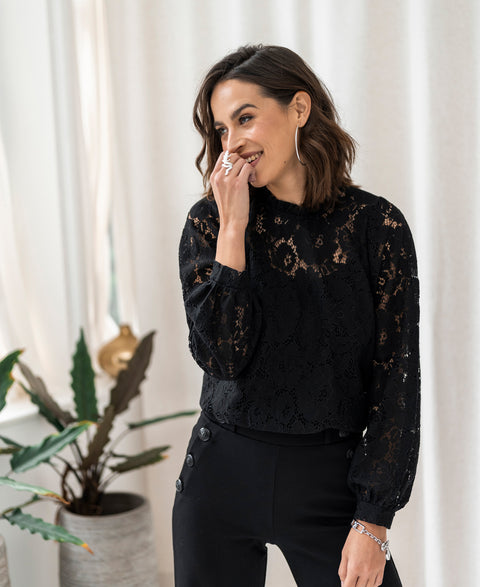 Kanten blouse LA MARSEILLE Zwart