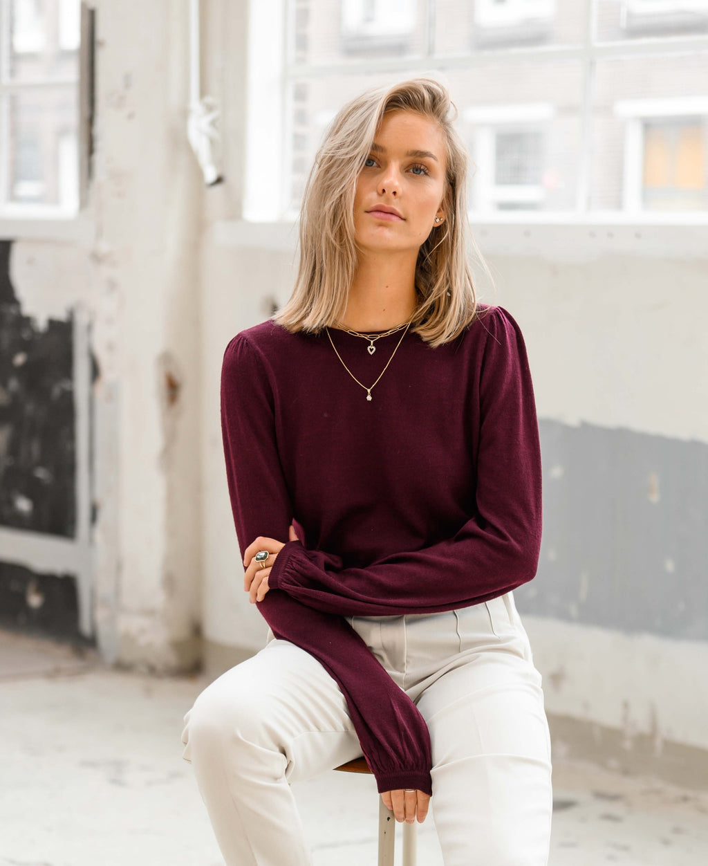 Sweater bordeaux rood best sale dames
