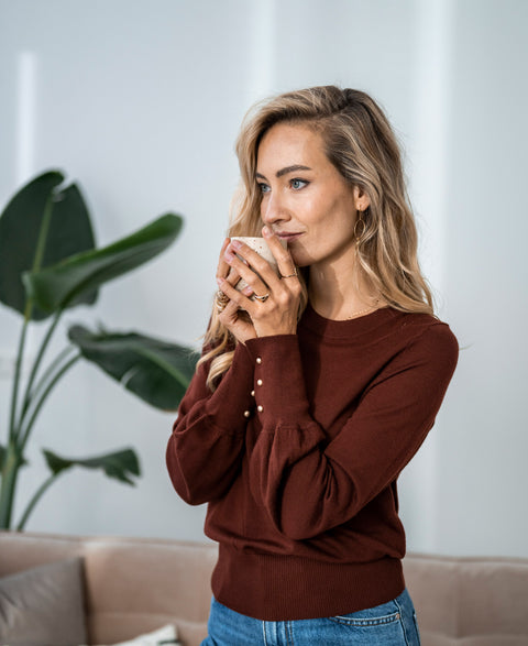 Merino sweater LA MARIS Redbrown - Gold
