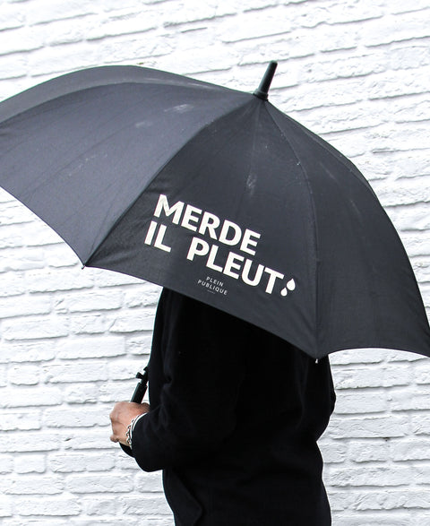 MERDE IL PLEUT zwarte paraplu met tekst
