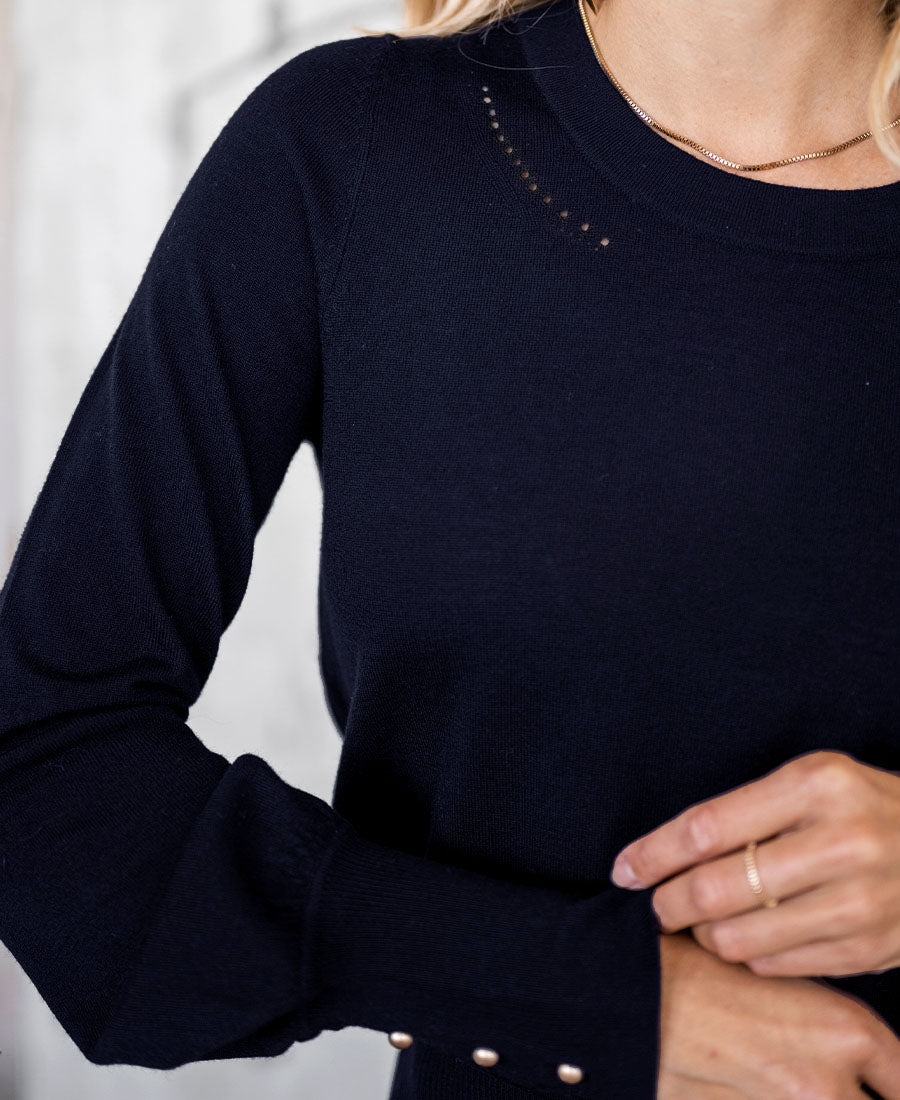 Pullover aus Merinowolle LA MARIS Dunkelblau-Gold