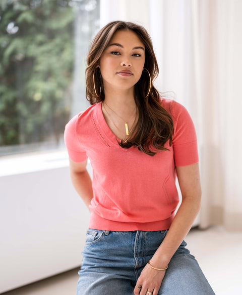 V-hals trui LA KATE Bubblegum