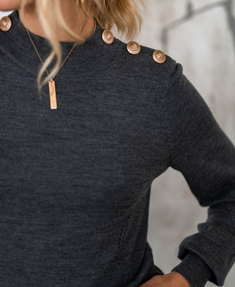 Merino trui LA CLIQUE Antraciet-Goud