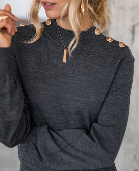 Merino trui LA CLIQUE Antraciet-Goud