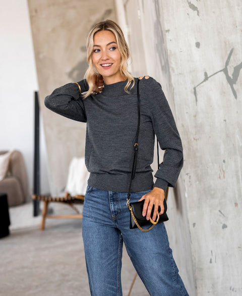 Merino trui LA CLIQUE Antraciet-Goud