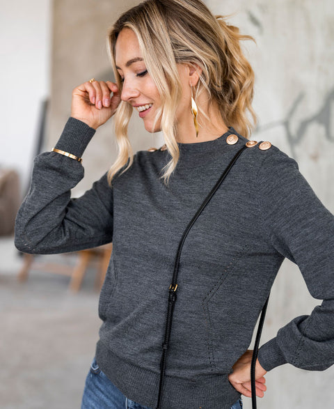 Merino trui LA CLIQUE Antraciet-Goud