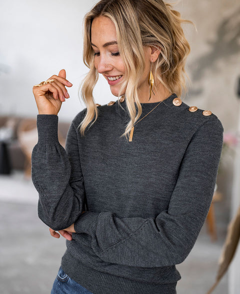 Merino trui LA CLIQUE Antraciet-Goud