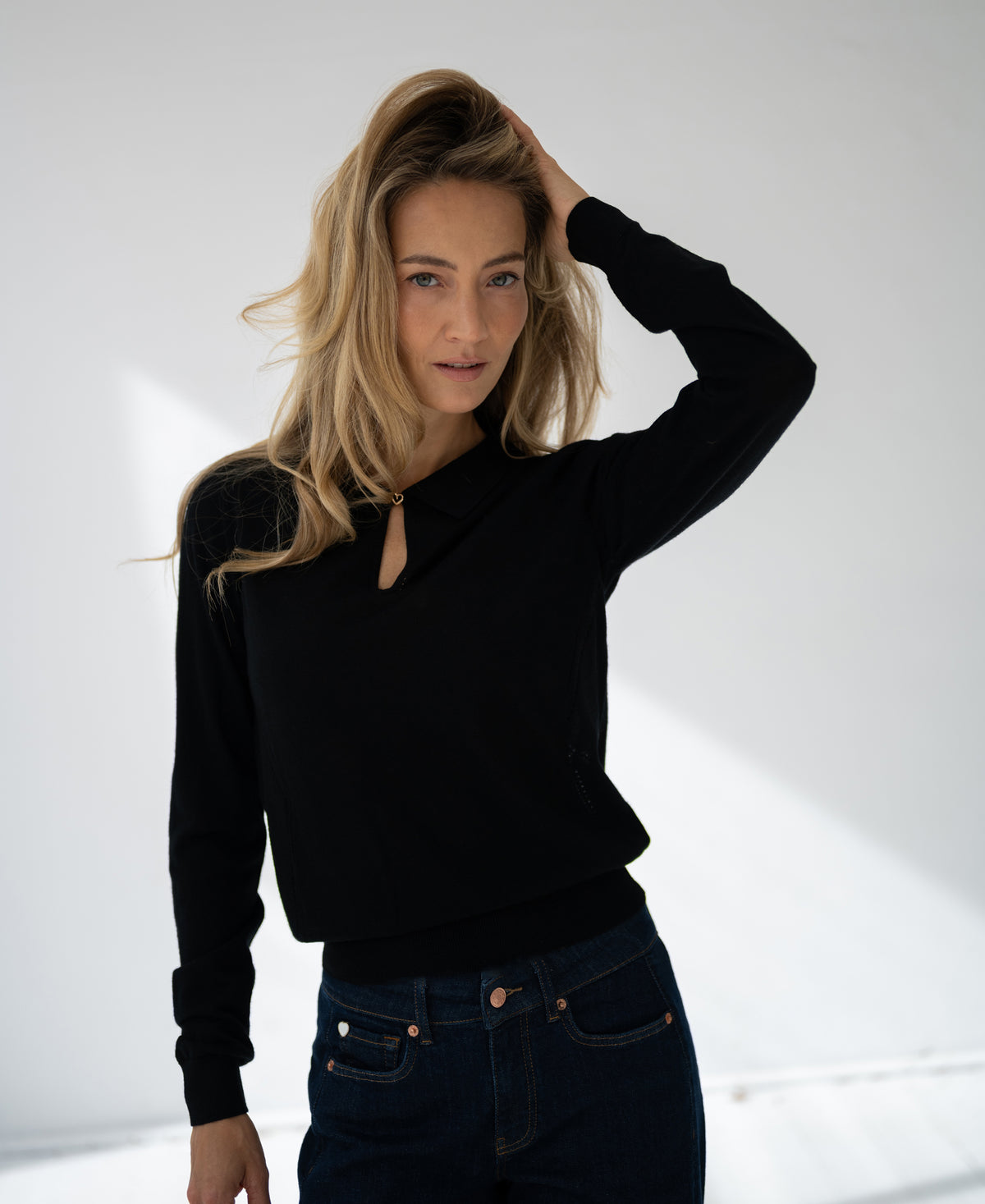 Merino Sweater with Polo Collar LA ADÈLE Black