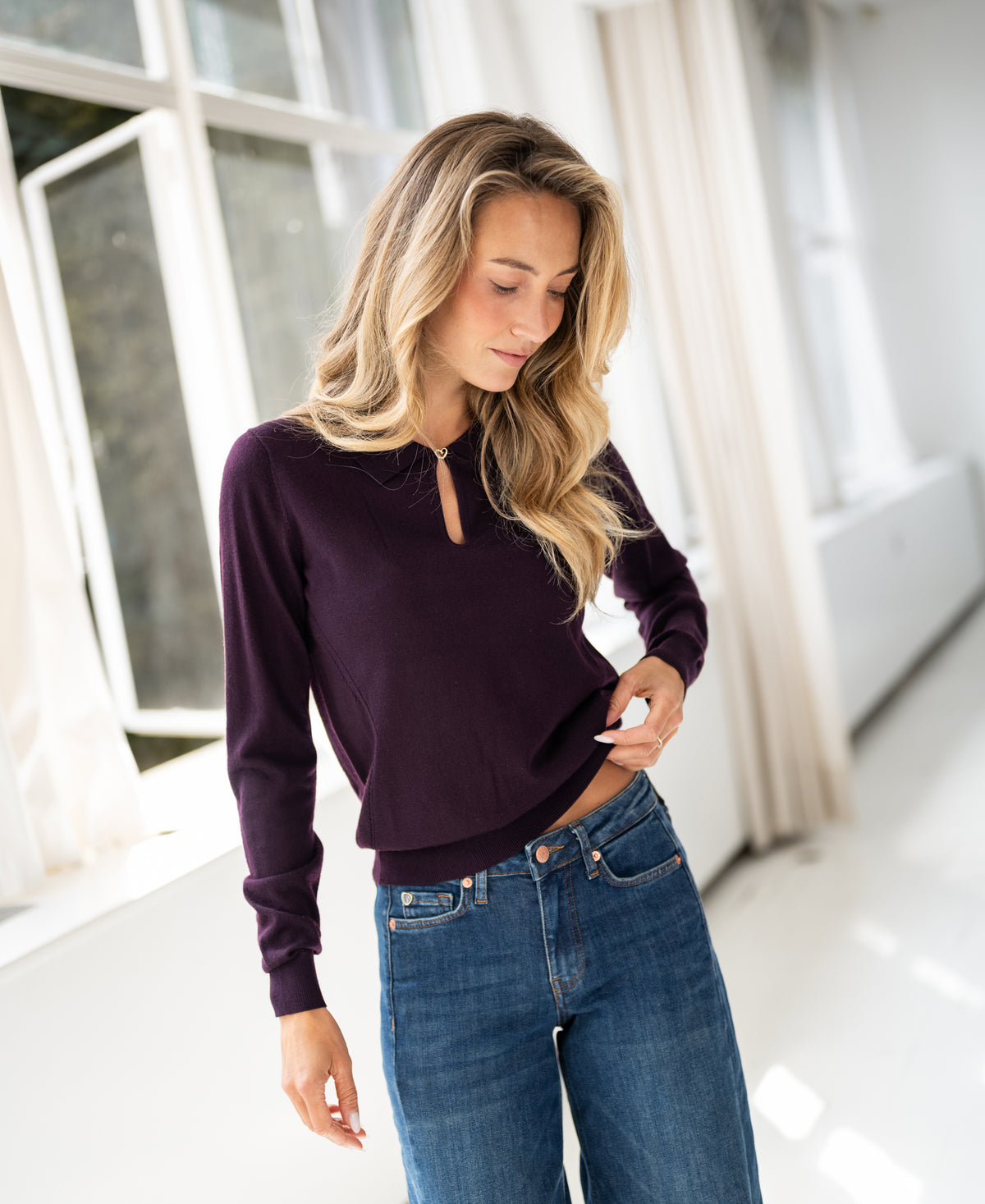 Merino-Pullover mit Polokragen LA ADÈLE Plum