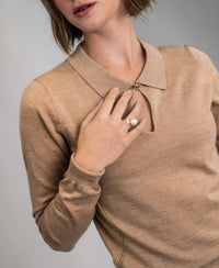 Merino Sweater with Polo Collar LA ADÈLE Soft Camel
