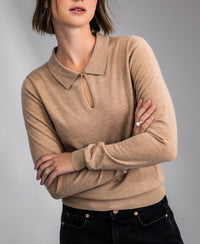 Merino Sweater with Polo Collar LA ADÈLE Soft Camel