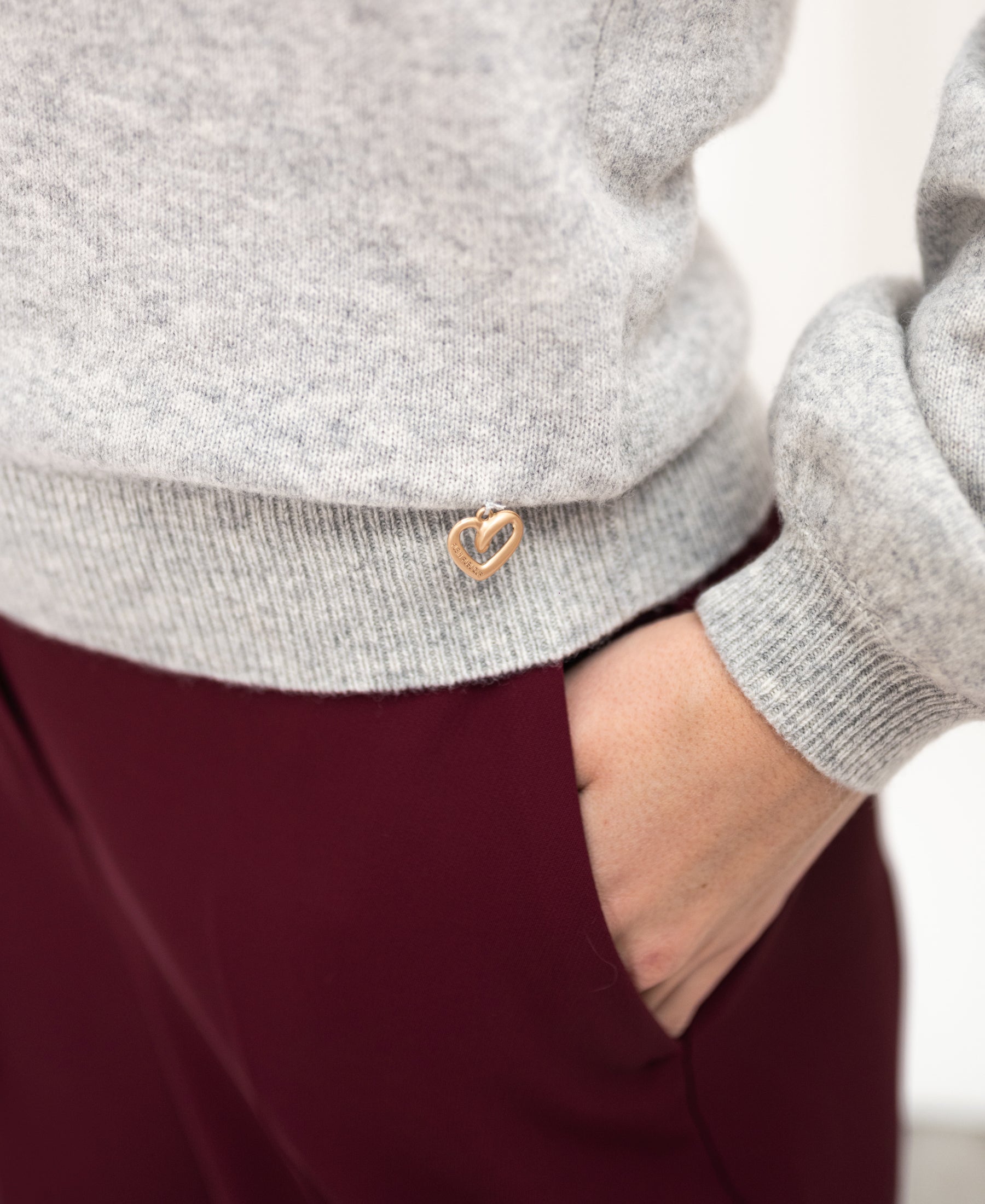 Soft merino wool sweater LA BAYONNE by PLEIN PUBLIQUE, light grey melange.