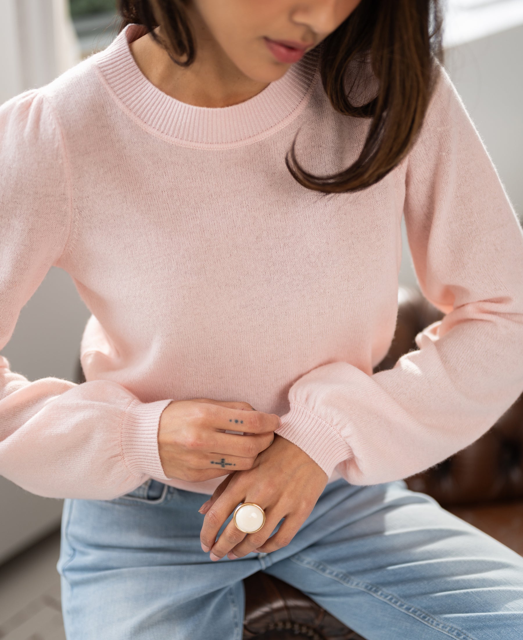 Pink LA BAYONNE soft merino sweater by PLEIN PUBLIQUE.