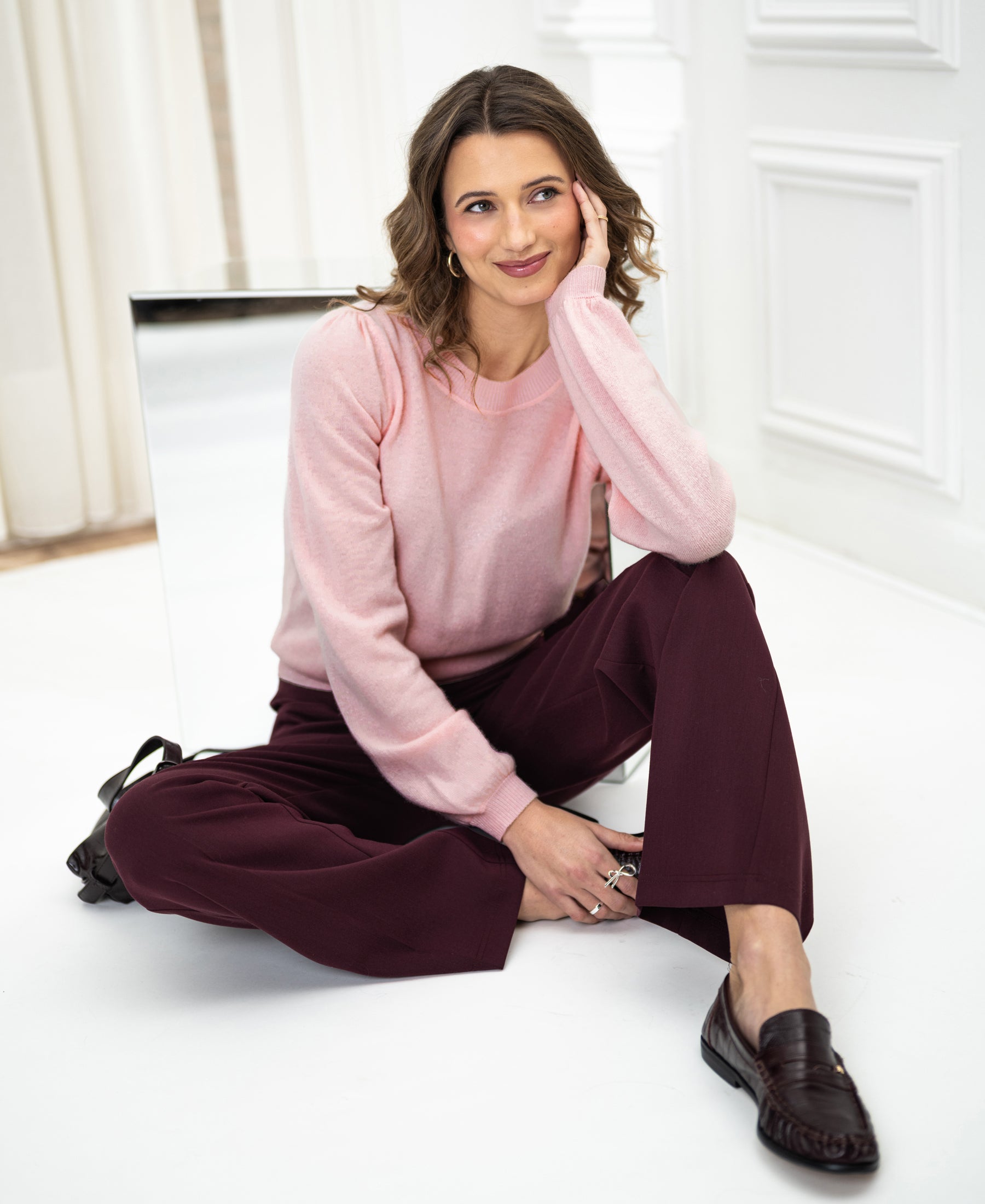 Pink soft merino wool sweater LA BAYONNE by PLEIN PUBLIQUE.