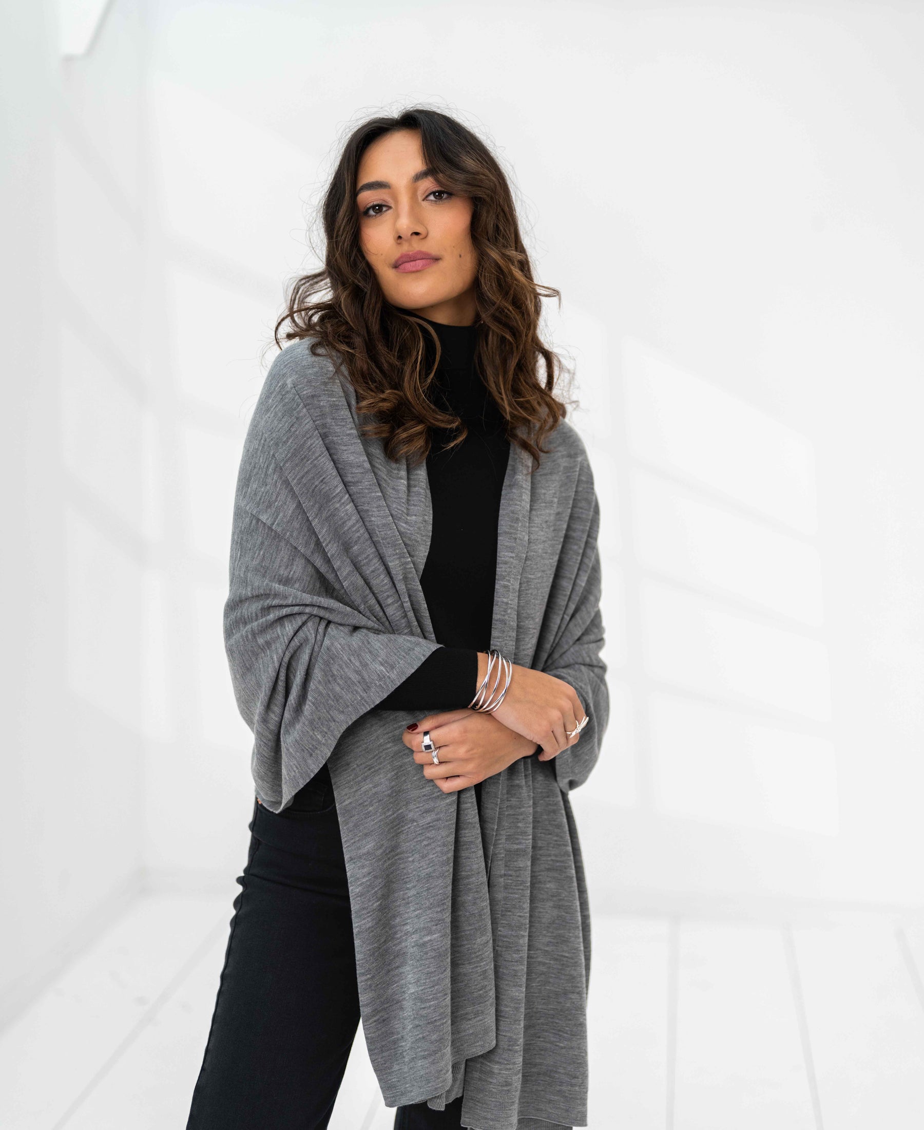 Merino-Maxi-Schal LA BELLA Grau gemischt