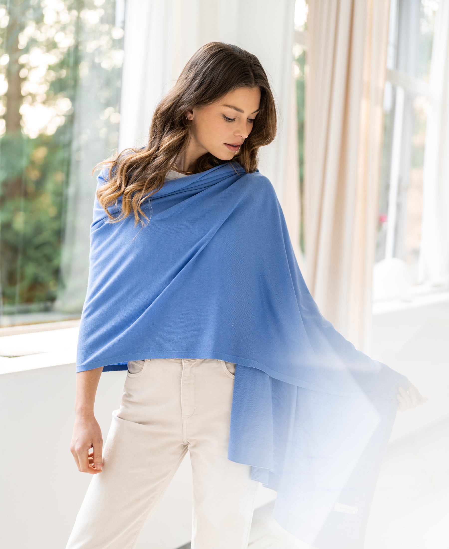 Merino Wickelschal LA BELLA Monaco blau
