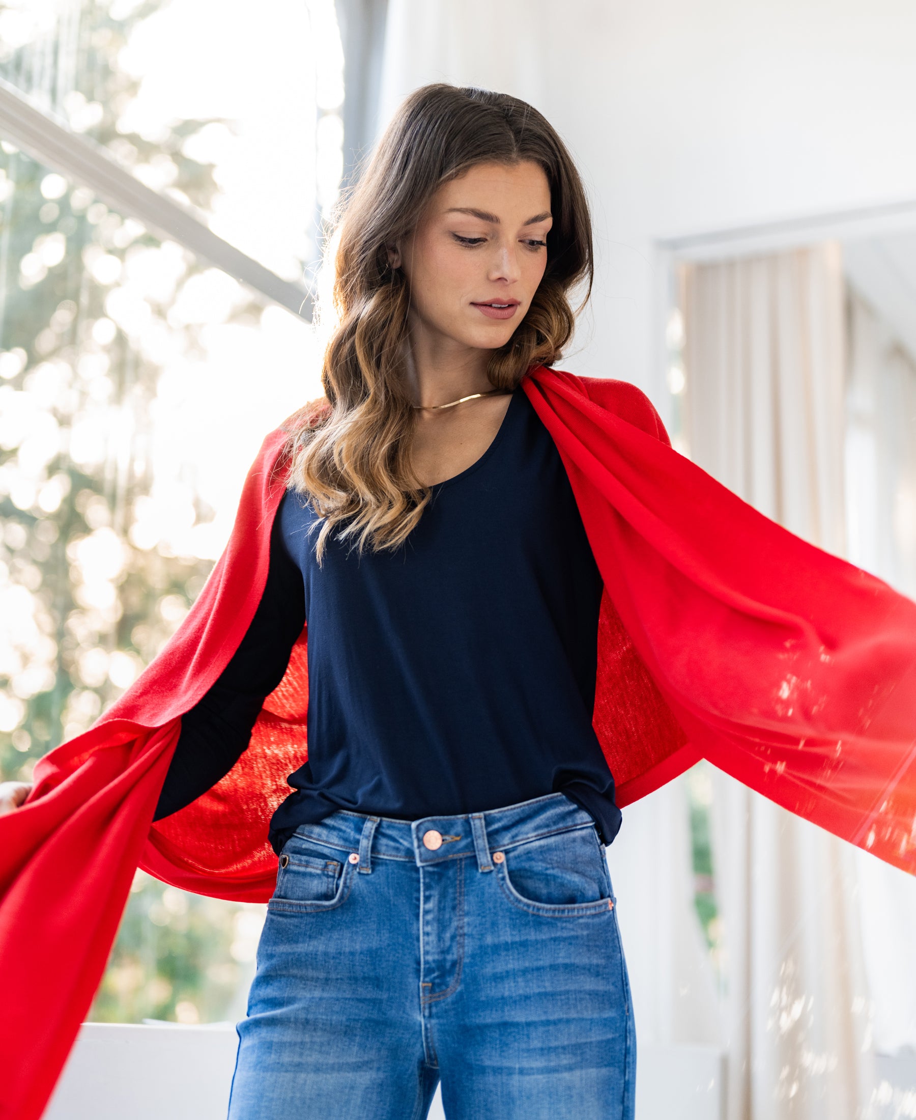 Merino omslagdoek LA BELLA Koraalrood